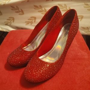Bright Red glitter high heels women's 10